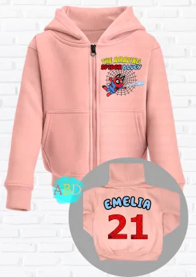 Girls' Personalised Spider Bluey Zip Hoodie with Back Print I  Girls' Custom Hoodie
