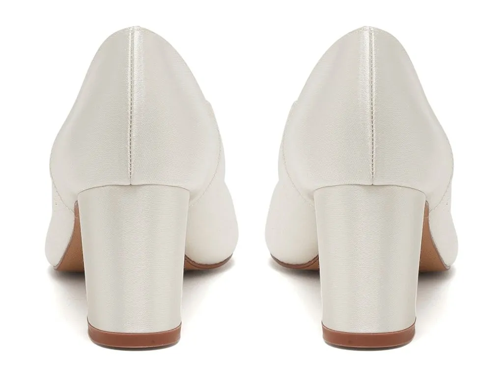 Marie   Fit Ivory Satin Block Heel | Rainbow Club Shoes