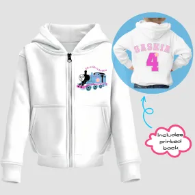 Personalised Girls Thomas Tank Engine Zip-up Hoodie with Back Print  - any name and number