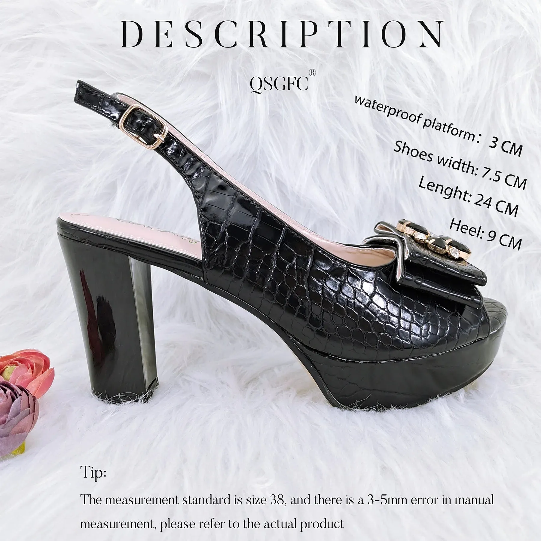 QSGFC Black Open Toe High Heel Shoes And Bags