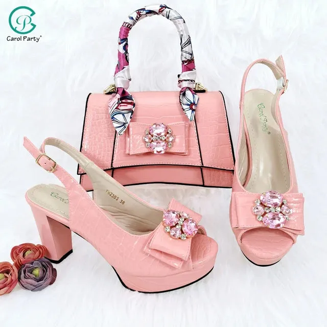 QSGFC Black Open Toe High Heel Shoes And Bags