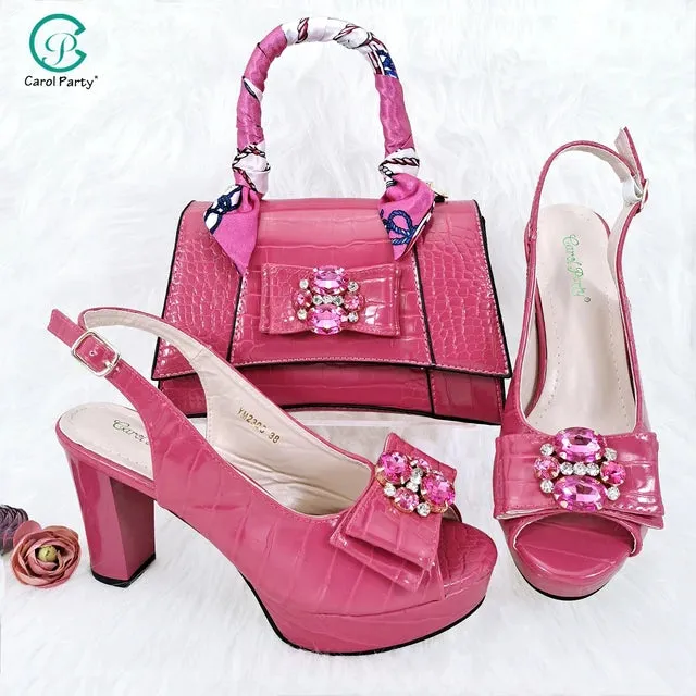 QSGFC Black Open Toe High Heel Shoes And Bags
