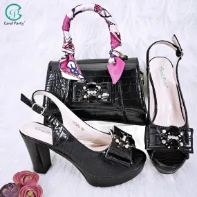 QSGFC Black Open Toe High Heel Shoes And Bags