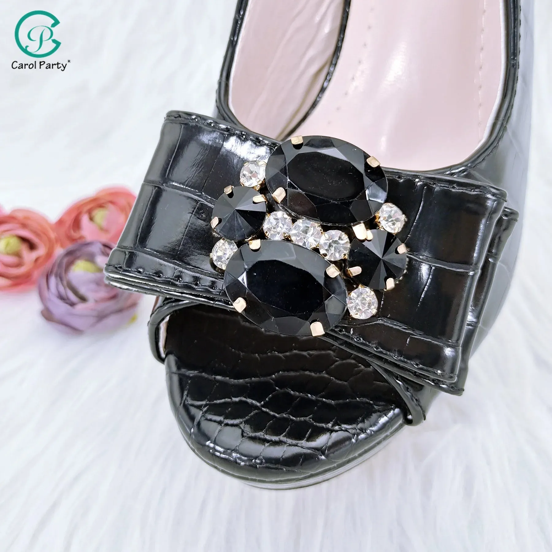 QSGFC Black Open Toe High Heel Shoes And Bags